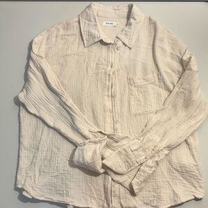 Mod Ref 100% Cotton Button Shirt Women’s Beige Cream Top Casual Minimalist S